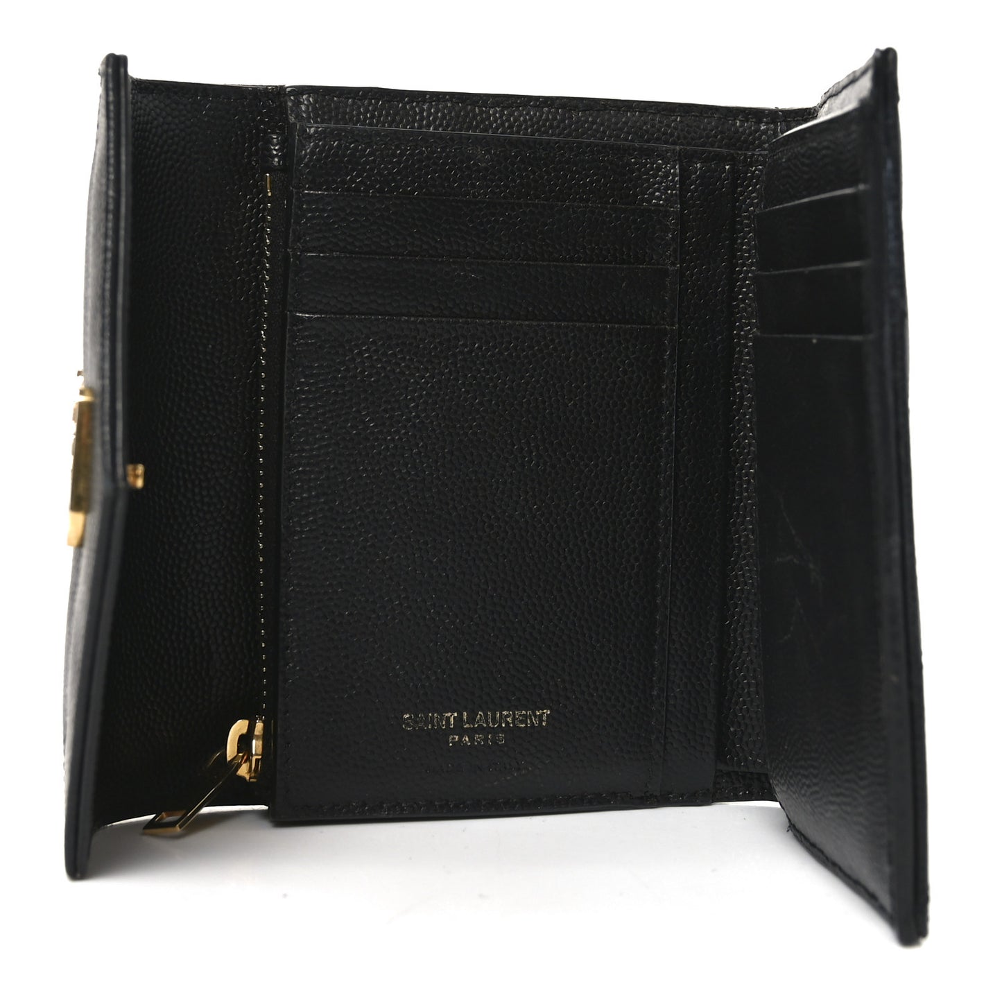 Grain De Poudre Matelasse Chevron Monogram Compact Tri Fold Wallet Black