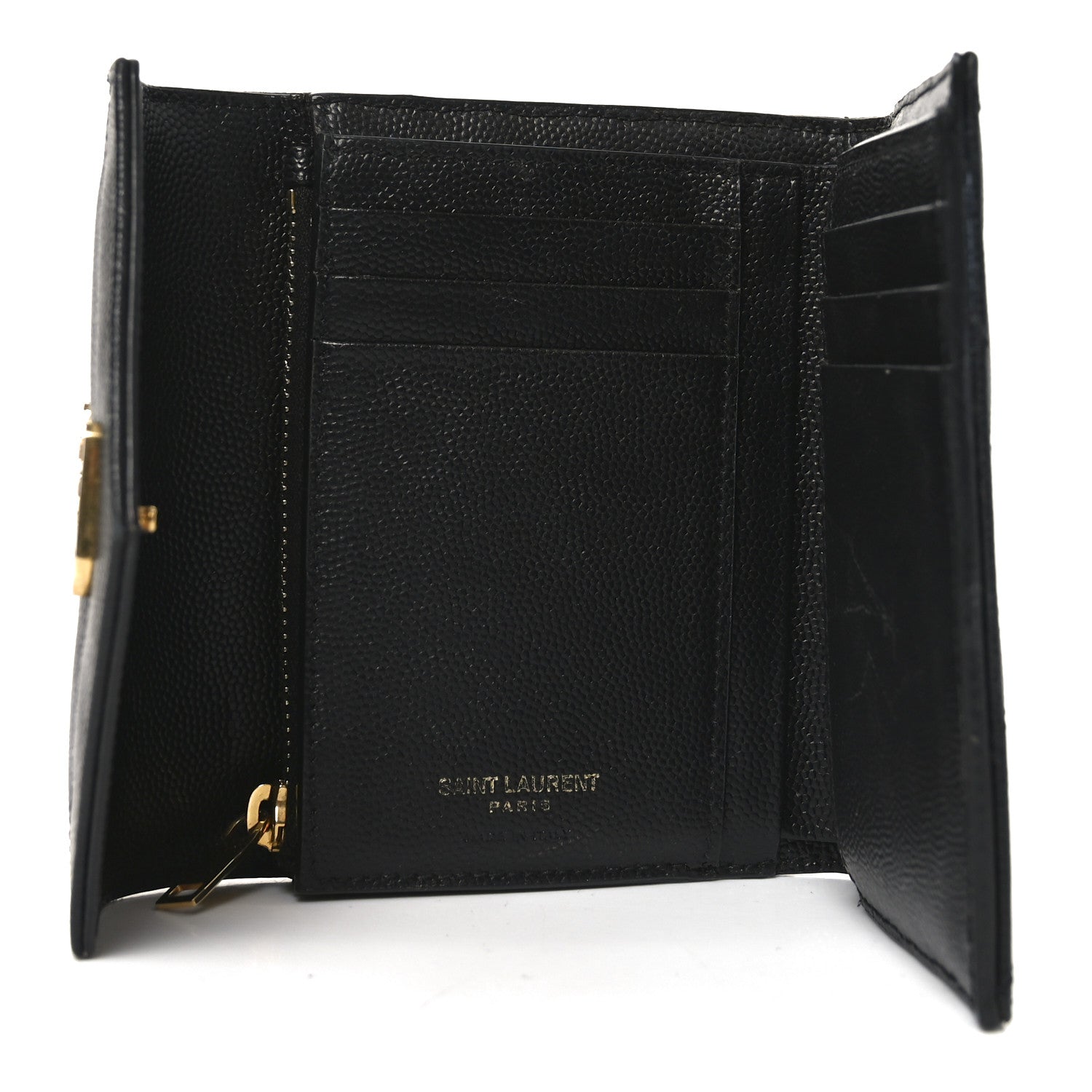 Saint Laurent Grain De Poudre Matelasse Chevron Monogram Compact Tri Fold Wallet Black 5 of 6
