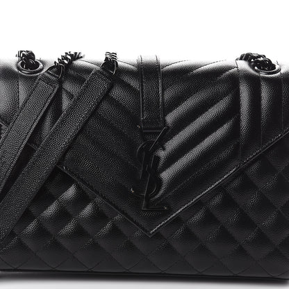 Saint Laurent Grain De Poudre Textured Mixed Matelasse Triquilt Medium Monogram Satchel Black 6 of 8