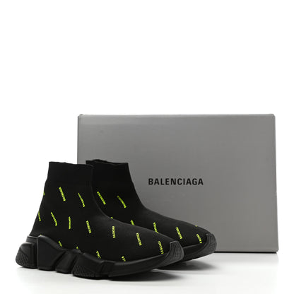 Balenciaga Neoprene Knit Allover Logo Womens Speed Sneakers 38 Black Yellow 9 of 9
