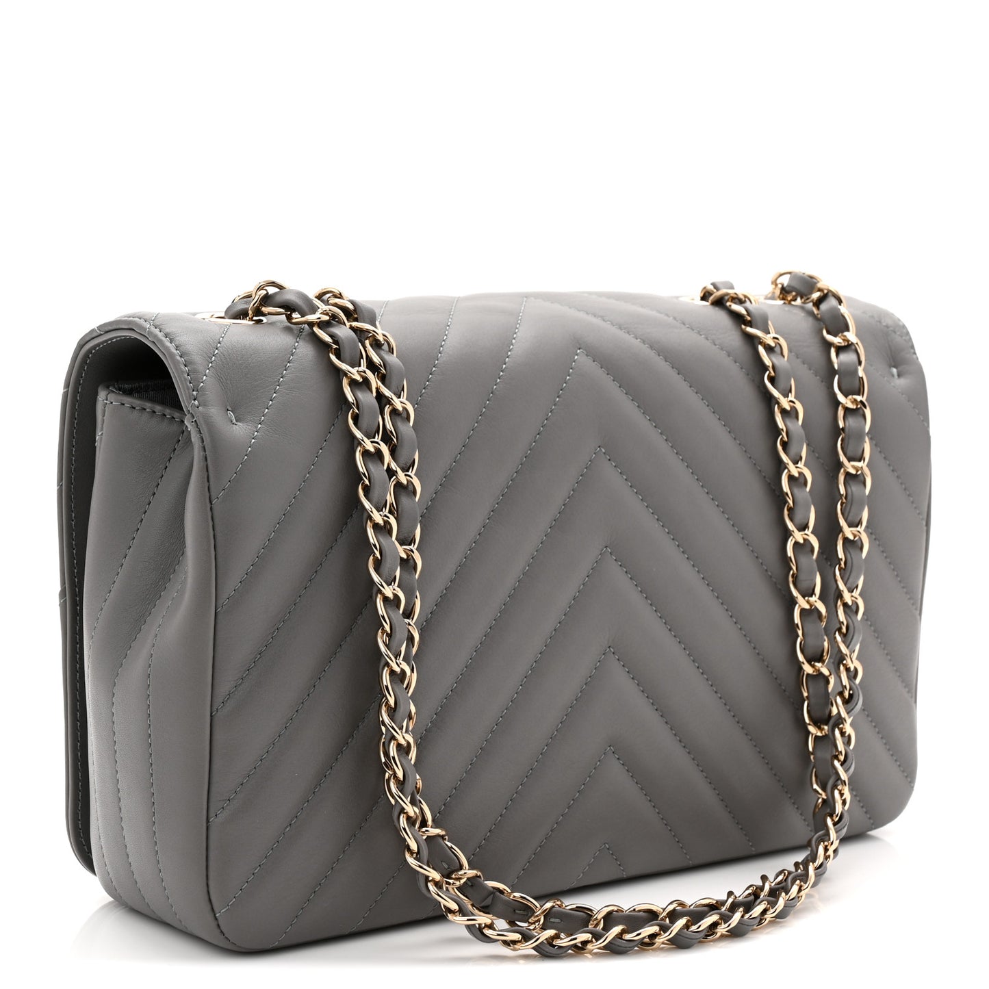 Calfskin Chevron Quilted Large Statement Flap Grey