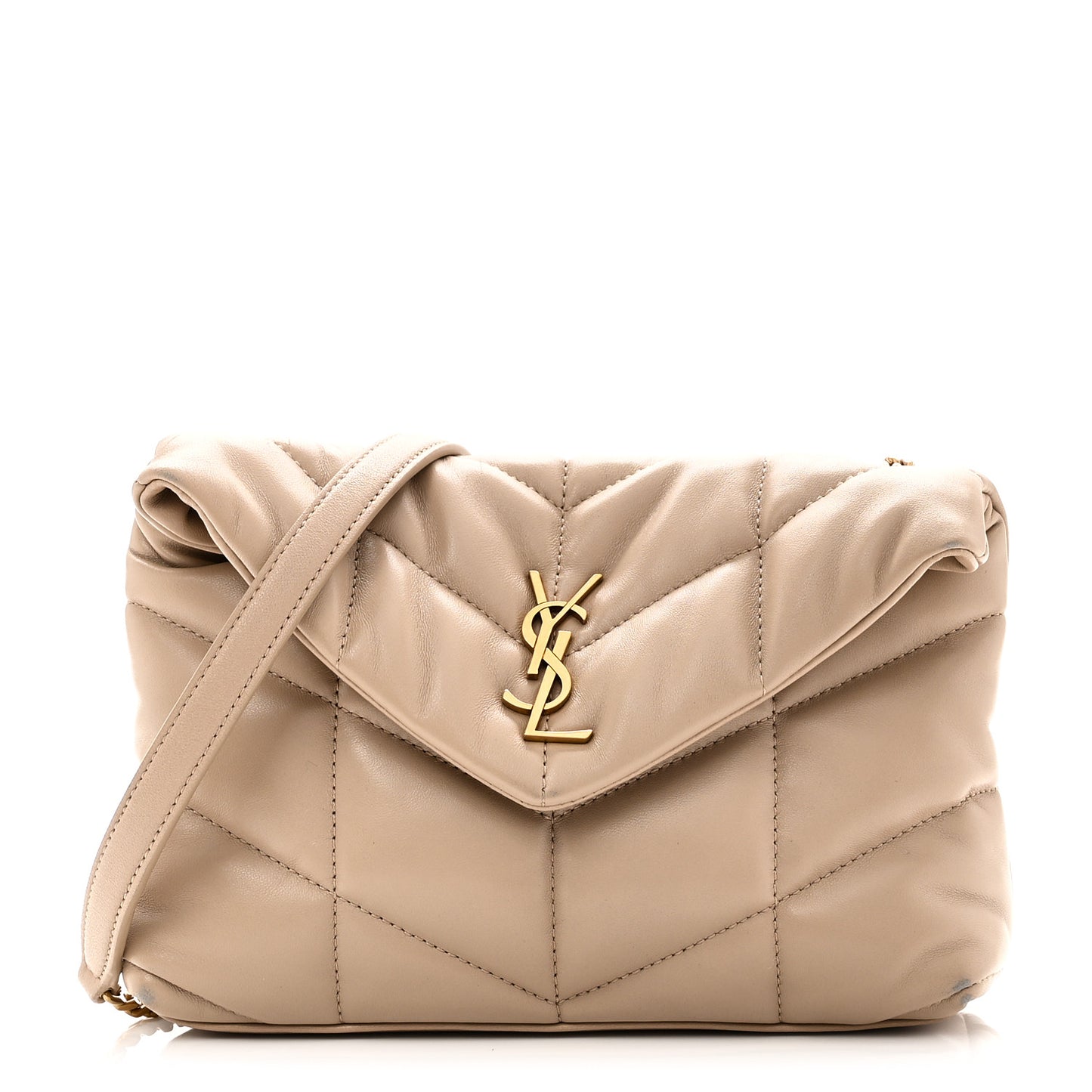Lambskin Quilted Toy Loulou Puffer Monogram Chain Satchel Dark Beige