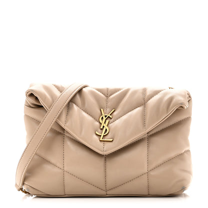 Saint Laurent Lambskin Quilted Toy Loulou Puffer Monogram Chain Satchel Dark Beige 1 of 12