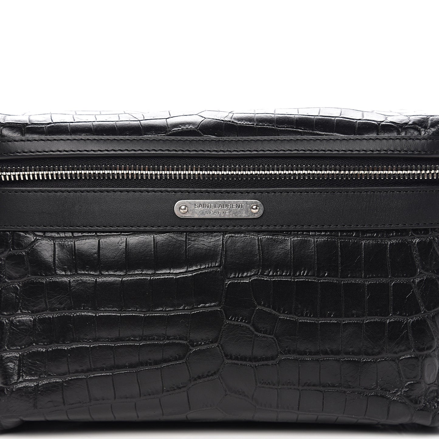 Calfskin Crocodile Embossed City Belt Bag Black