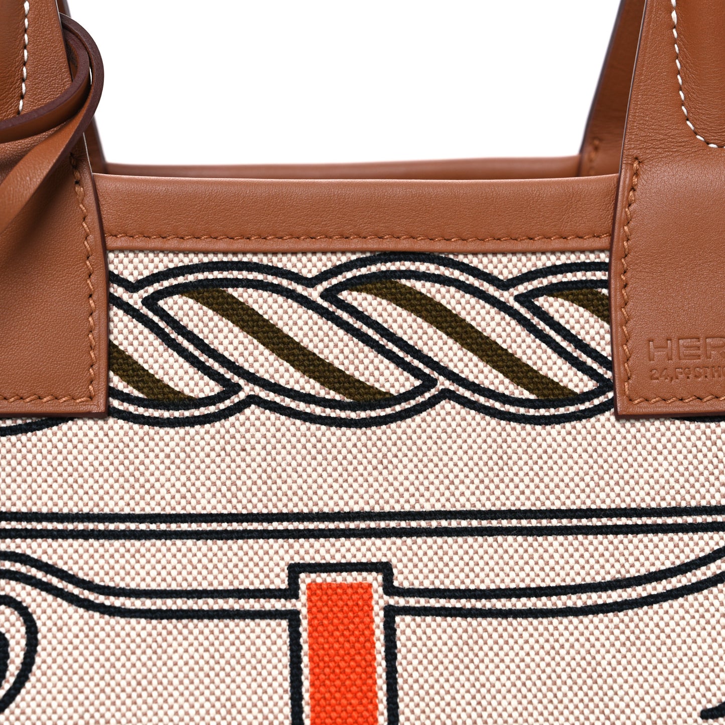 H Plume Canvas Swift Printed Quadrige au Fil Steeple 25 Bag Gris Beige Ecru Beige Gold