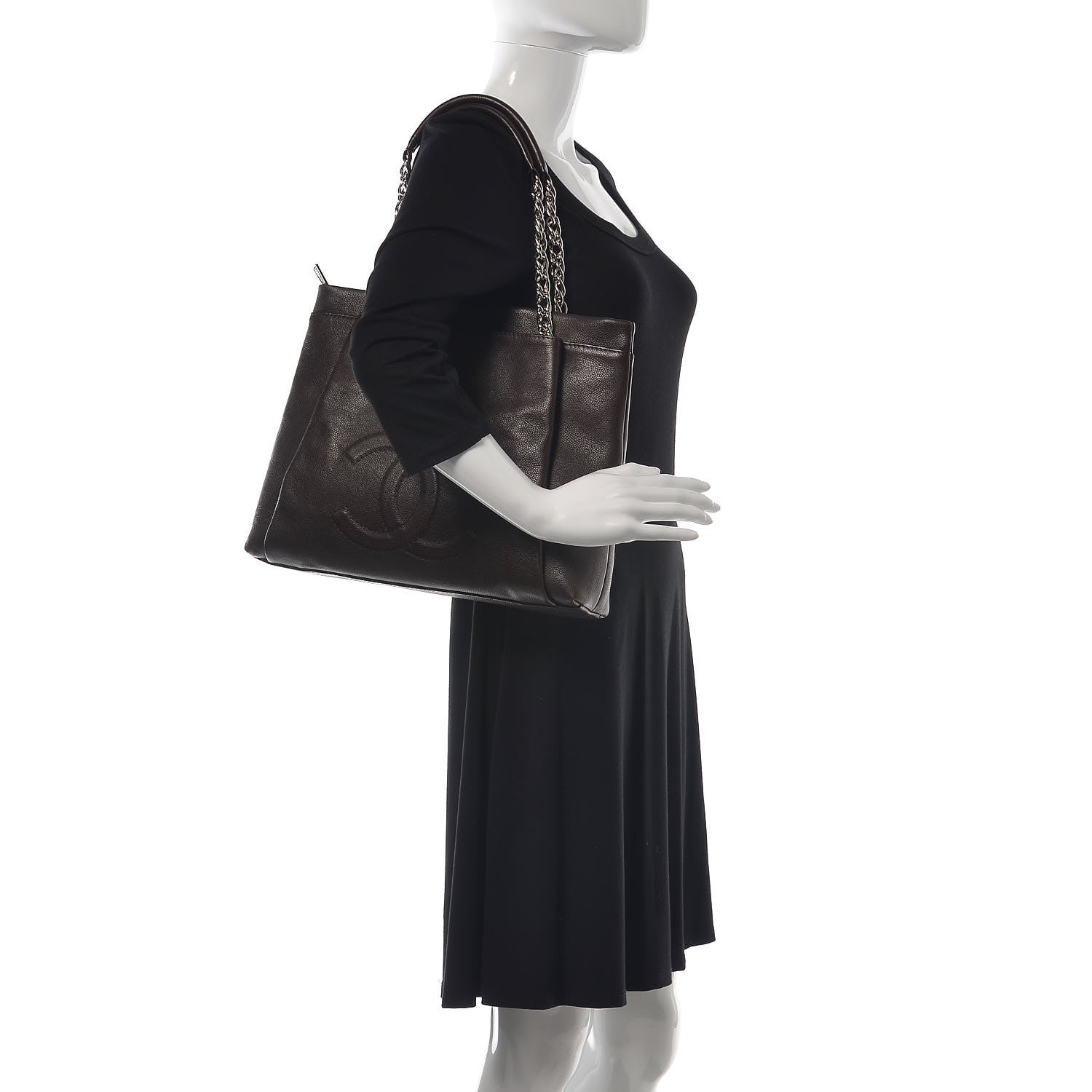 Chanel Caviar Large CC Tuck Tote Dark Brown 2 of 17