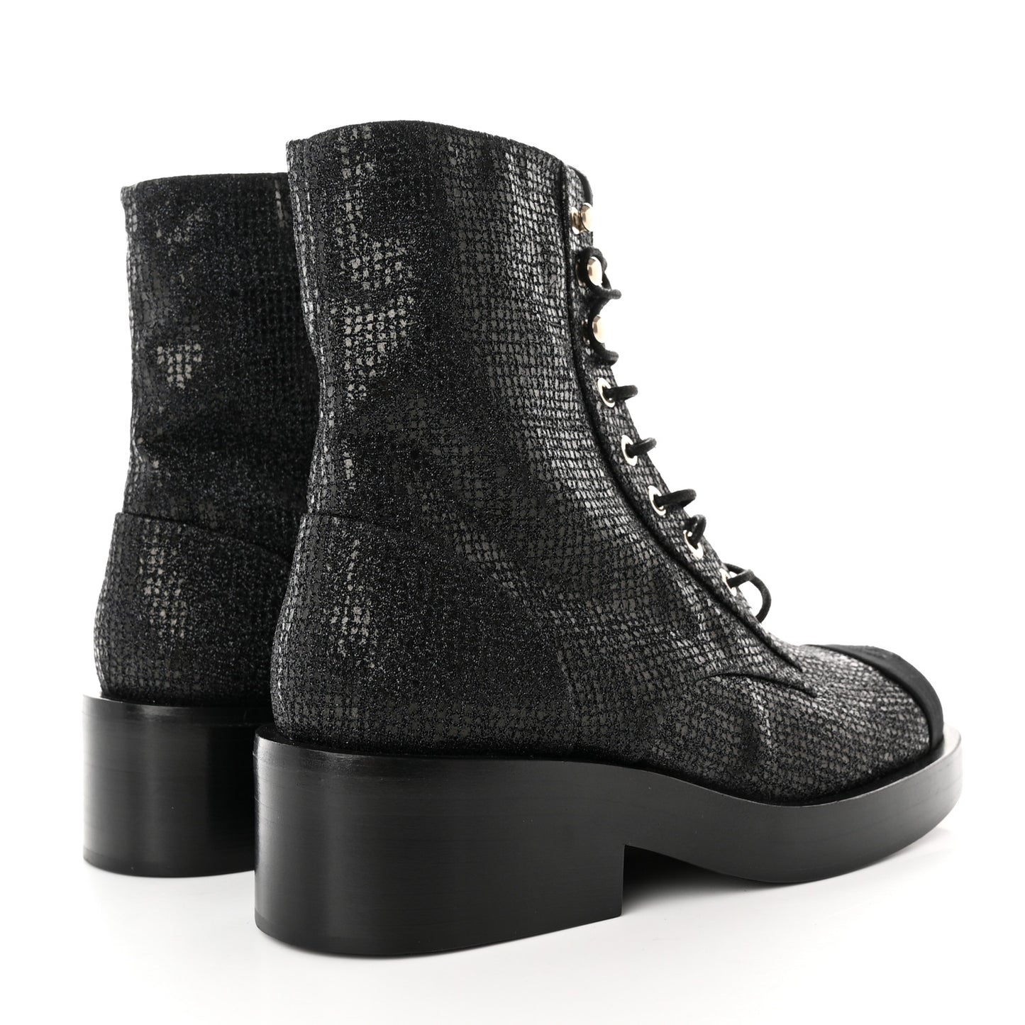 Fabric Grosgrain CC Combat Short Boots 37.5 Black