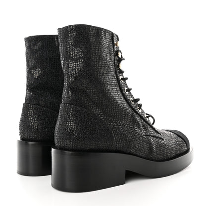 Chanel Fabric Grosgrain CC Combat Short Boots 37.5 Black 4 of 11