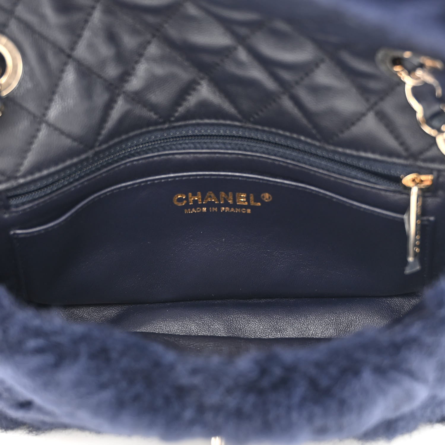 Chanel Shearling Lambskin Quilted Flap Navy Blue 5 of 10