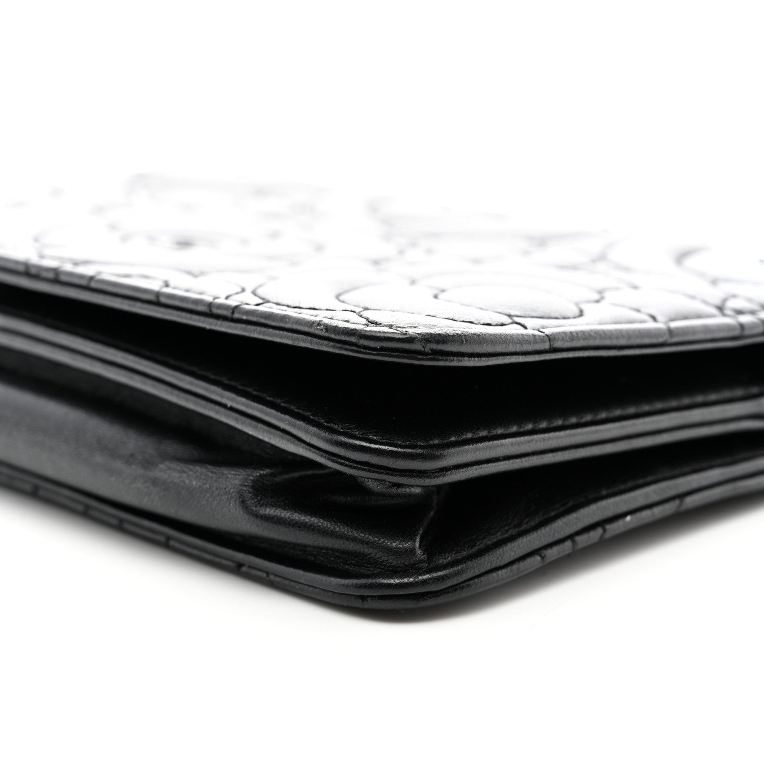 Chanel Lambskin Camellia Quilted Wallet On Chain WOC Black 10 of 11