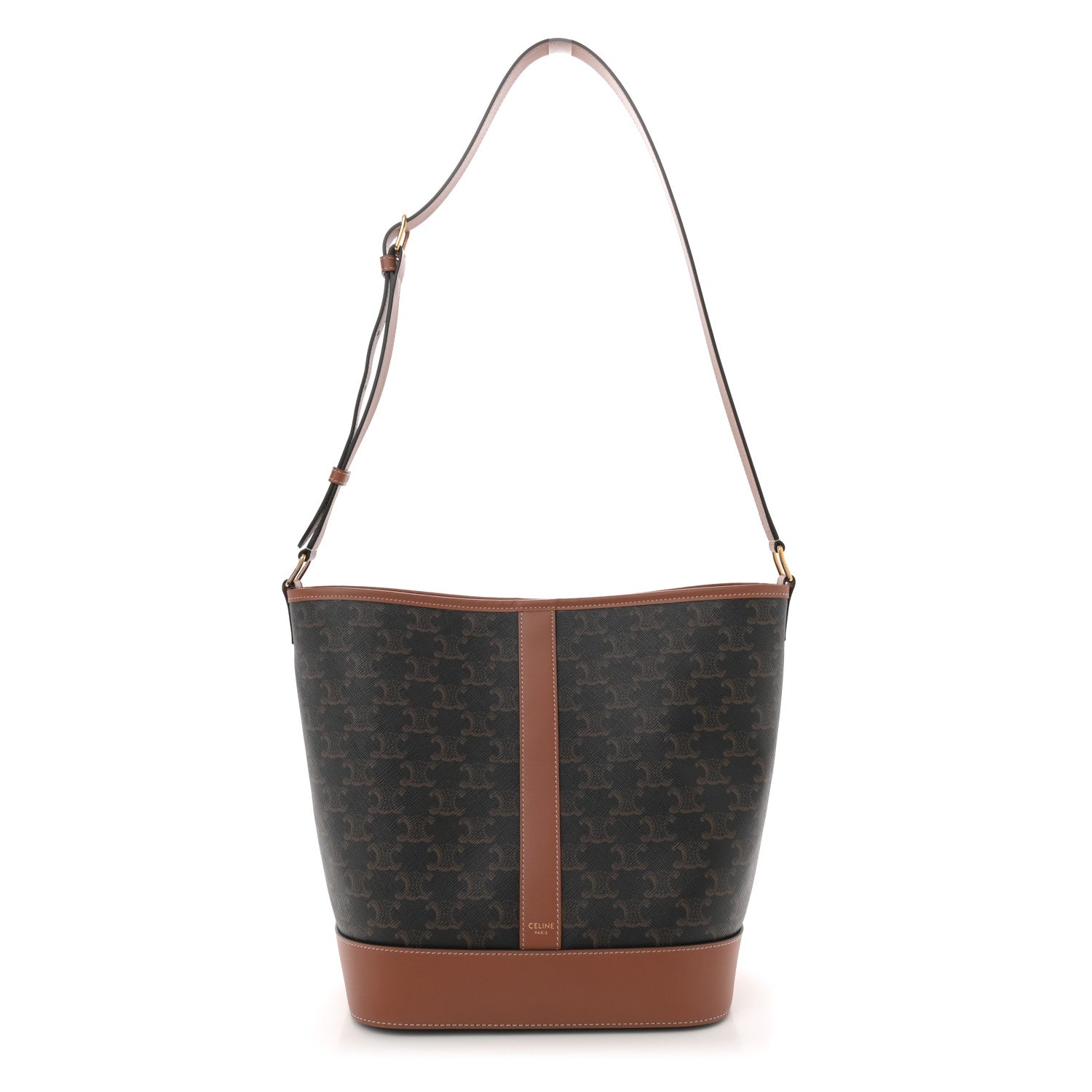 Celine Triomphe Canvas Calfskin Medium Bucket Bag Tan 1 of 11