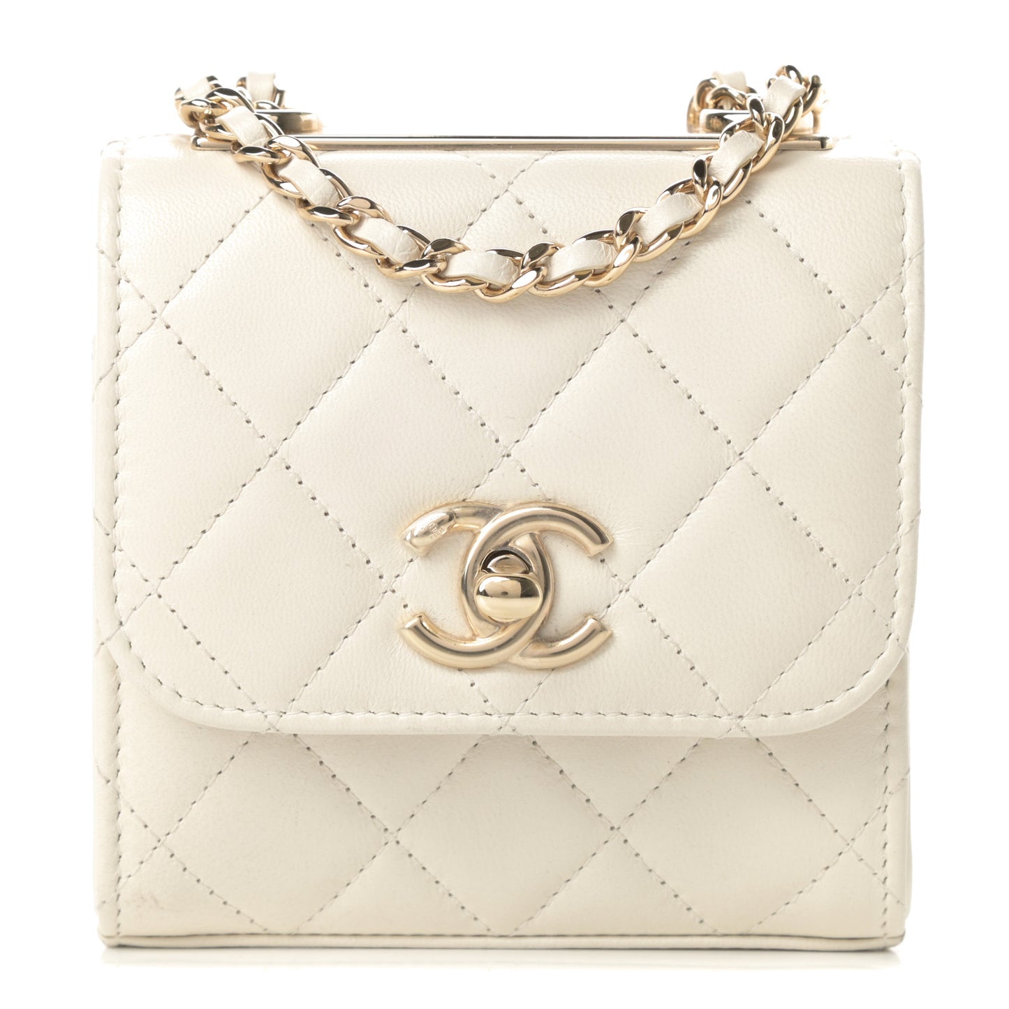 Lambskin Quilted Mini Trendy CC Chain Wallet White