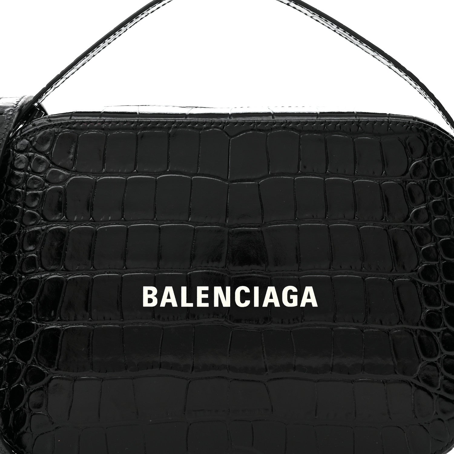 Balenciaga Shiny Calfskin Logo Crocodile Embossed S Everyday Camera Bag with Handle Black 9 of 13