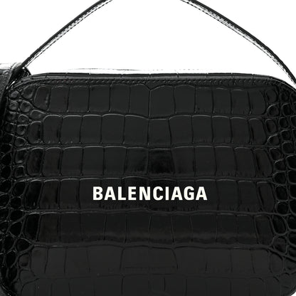 Balenciaga Shiny Calfskin Logo Crocodile Embossed S Everyday Camera Bag with Handle Black 9 of 13