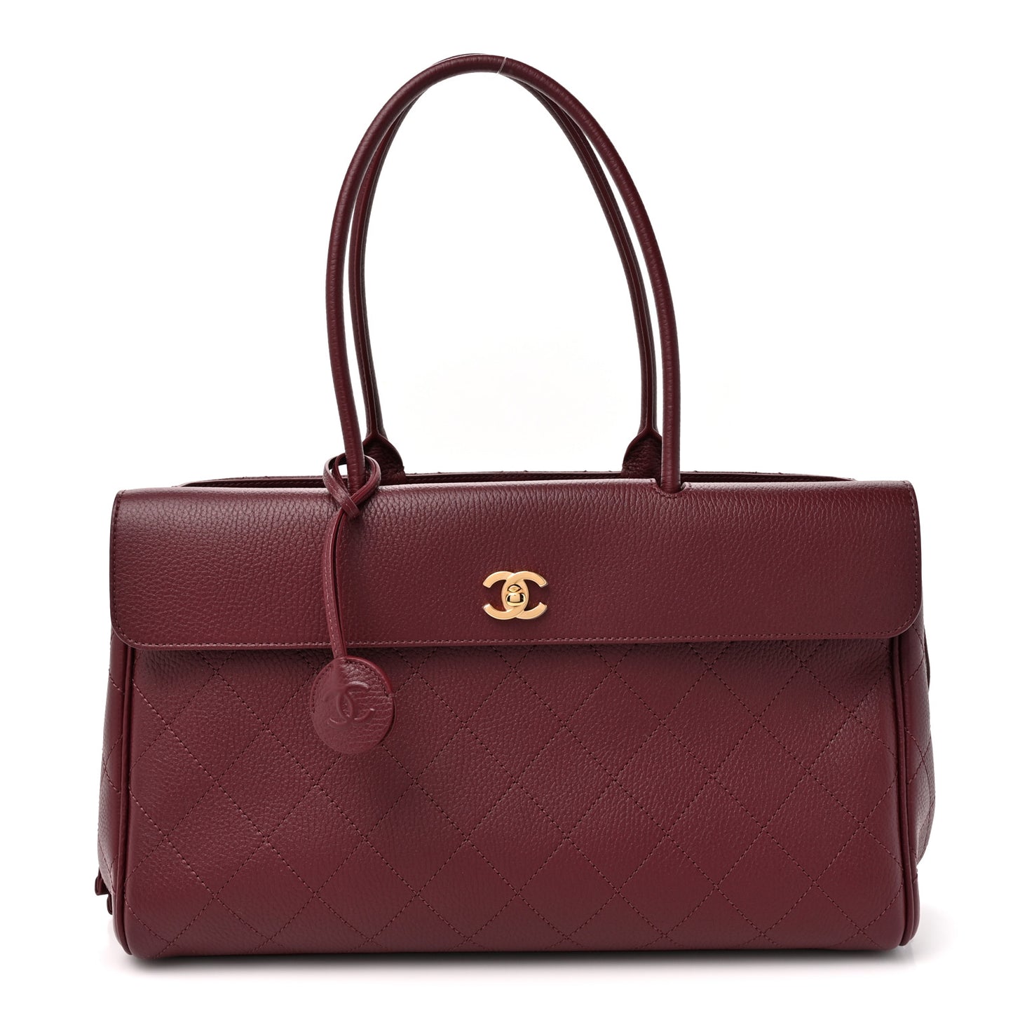 Grained Calfskin Stitched Urban Essentials Shopping Bag Dark Burgundy