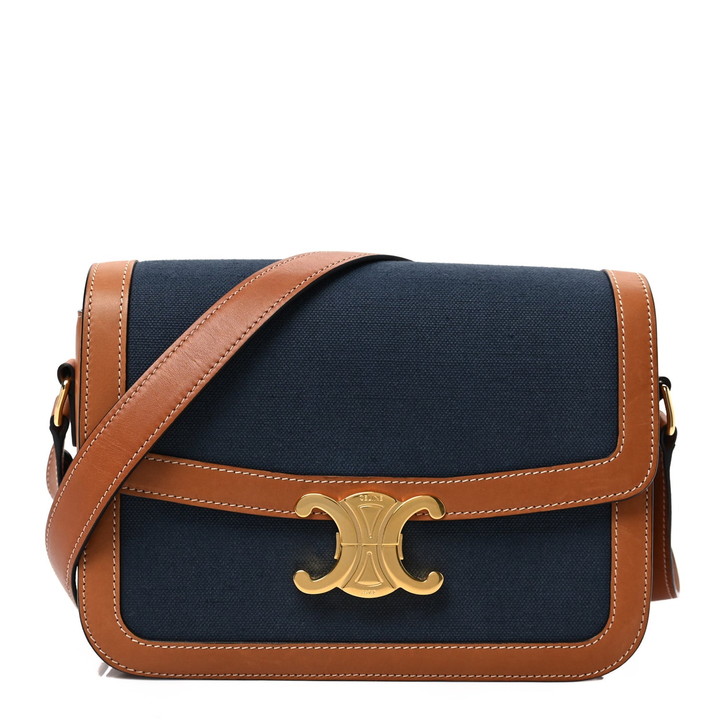 Textile Natural Calfskin Classique Triomphe Navy Tan