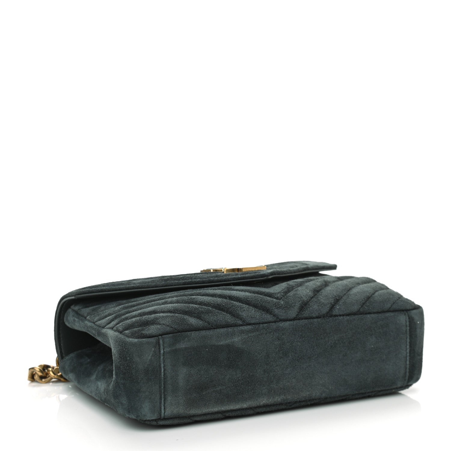 Saint Laurent Suede Matelasse Chevron Monogram Medium College Bag Deep Green 3 of 9