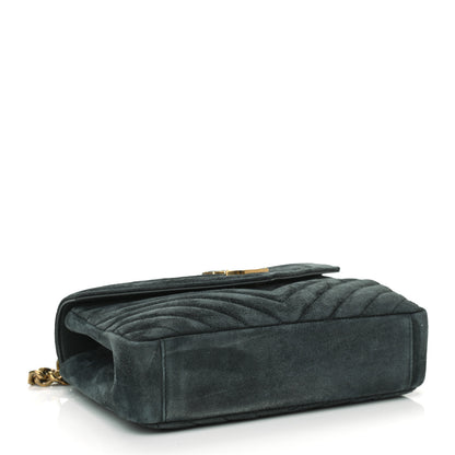 Saint Laurent Suede Matelasse Chevron Monogram Medium College Bag Deep Green 3 of 9