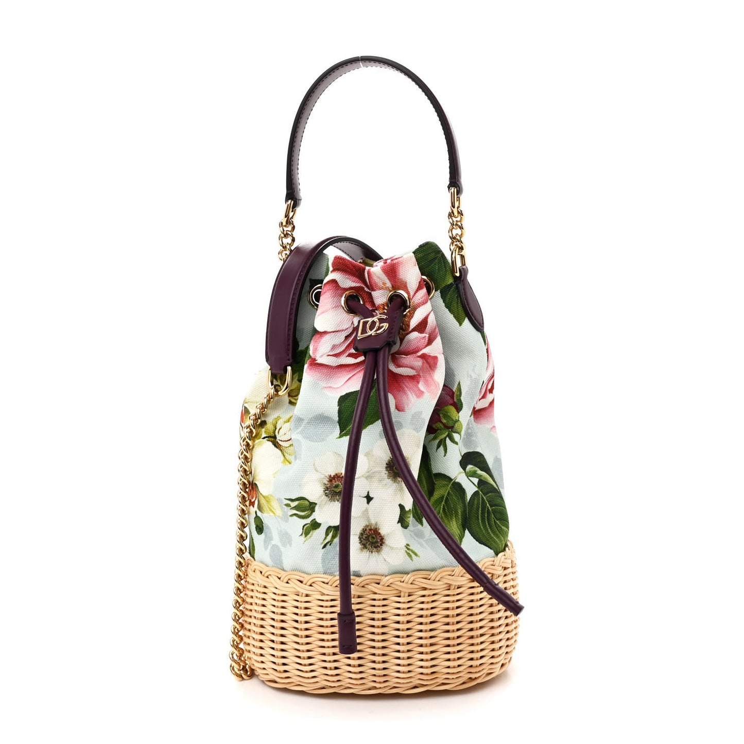 Wicker Canvas Floral Print Millennials Bucket Bag Multicolor