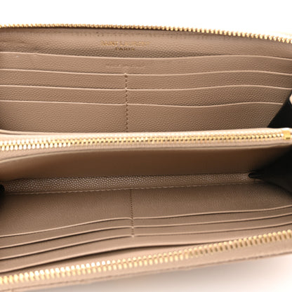 Saint Laurent Grain De Poudre Matelasse Chevron Monogram Zip Around Wallet Dark Beige 5 of 8