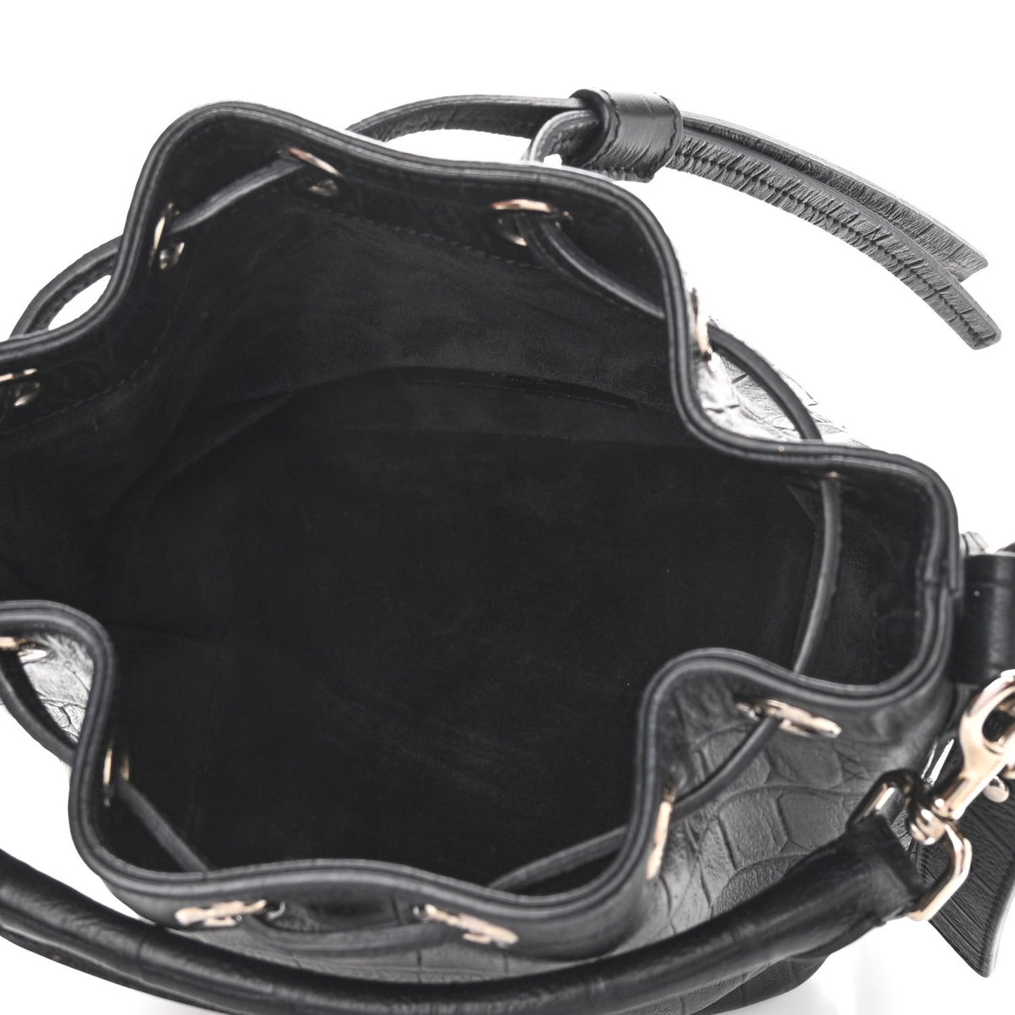 Calfskin Crocodile Embossed Small Emmanuelle Bucket Bag Black