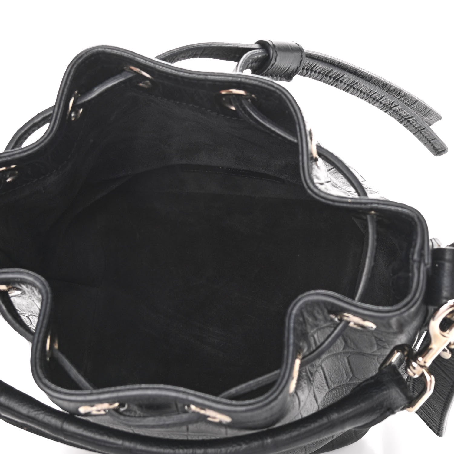 Saint Laurent Calfskin Crocodile Embossed Small Emmanuelle Bucket Bag Black 5 of 8