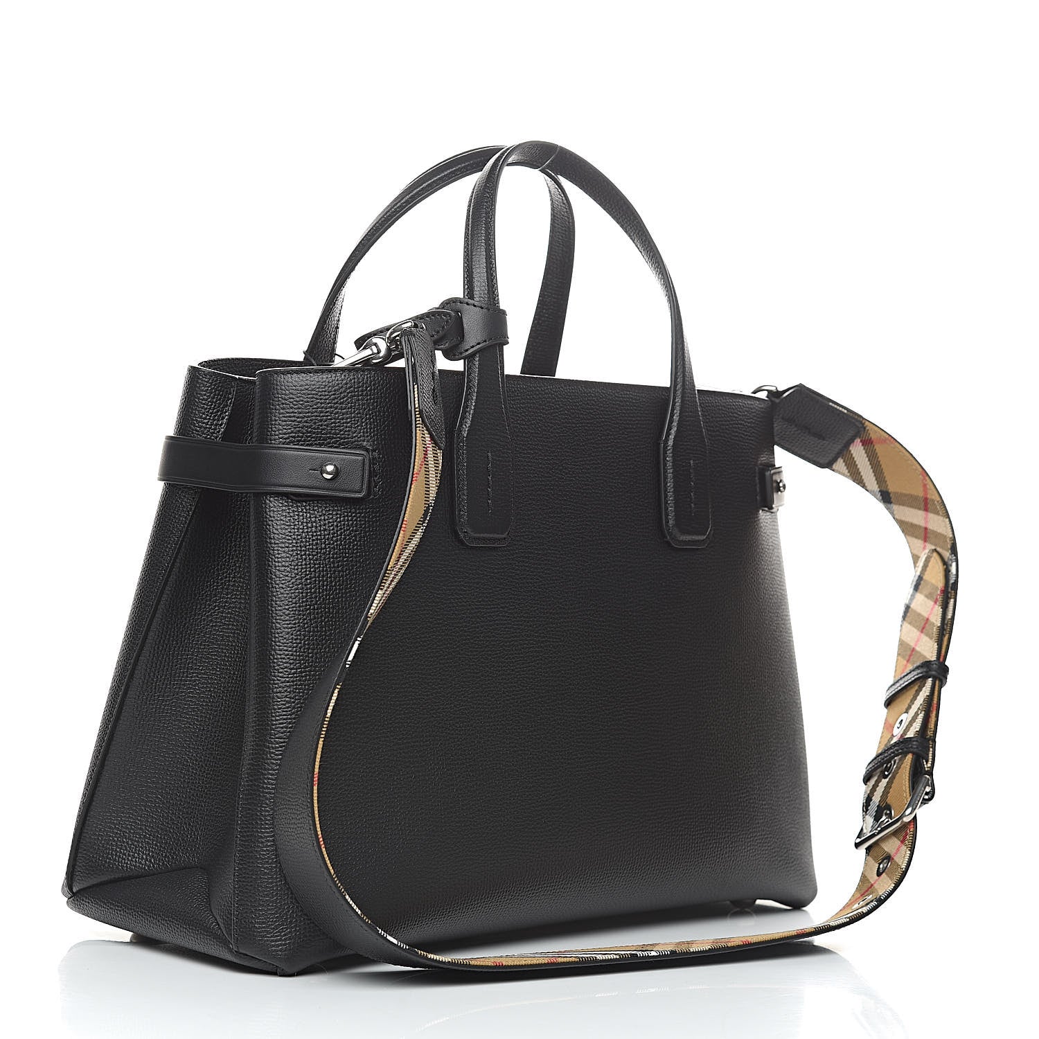 Burberry Derby Calfskin House Check Medium Banner Tote Black 3 of 10