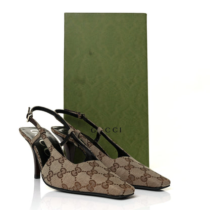 Gucci Monogram Malga Kid Square G 75mm Slingback Pumps 38 Beige Ebony New Acero 9 of 9