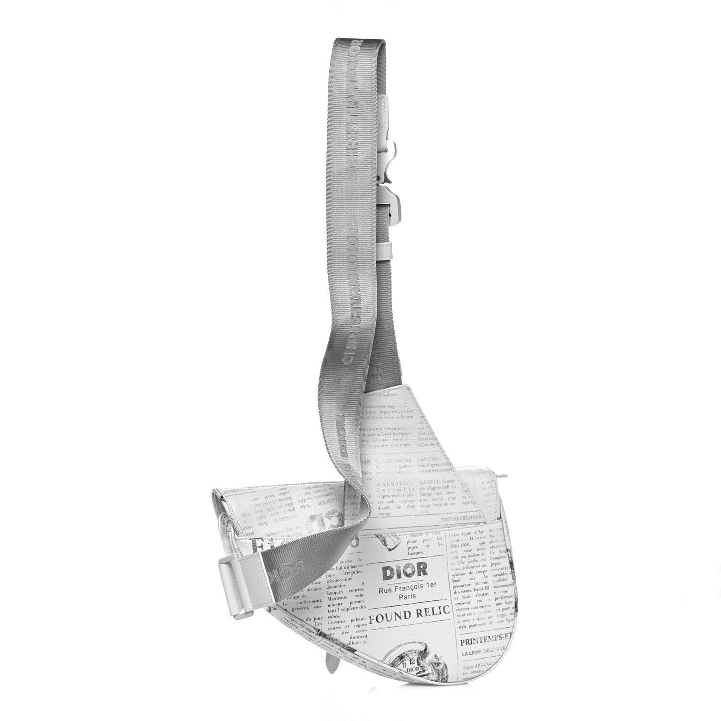 X DANIEL ARSHAM Grained Calfskin Newspaper Print Saddle Bag White