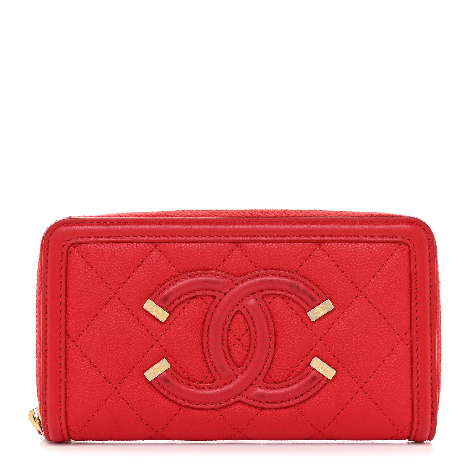 Chanel Caviar Quilted Medium Filigree Zip Around Wallet Dark Red 1 of 7