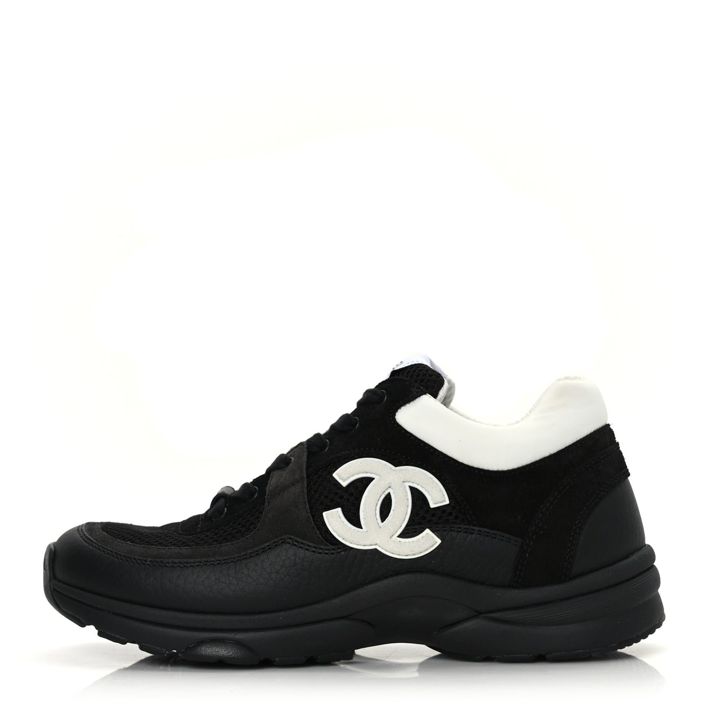 Mesh Suede Grained Calfskin Womens CC Sneakers 38 Black White