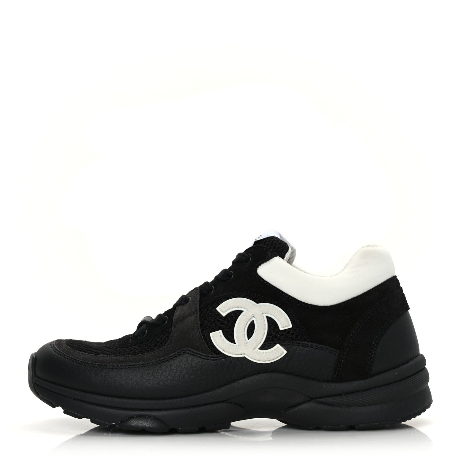 Chanel Mesh Suede Grained Calfskin Womens CC Sneakers 38 Black White 1 of 7