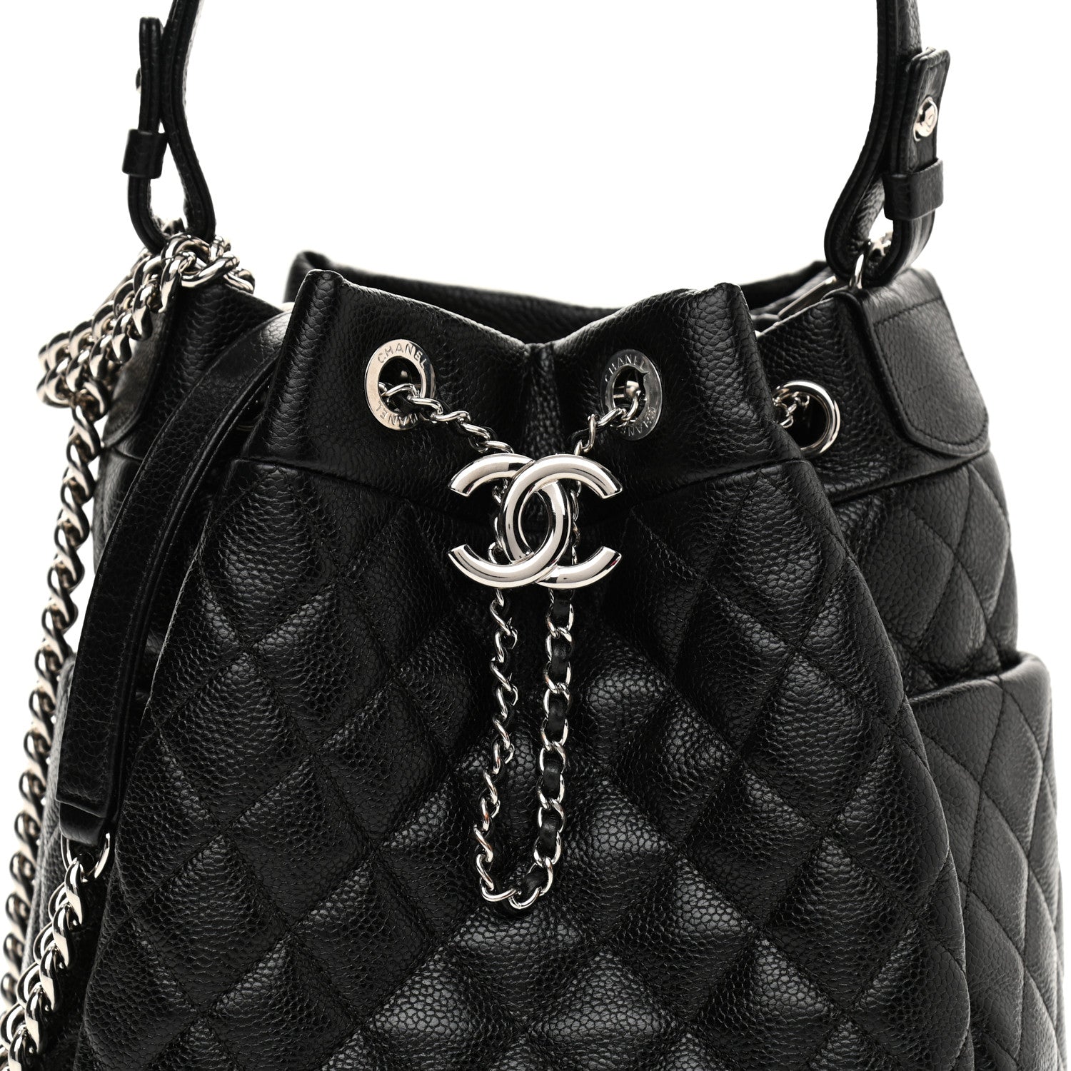 Chanel Caviar Quilted CC Chain Bucket Drawstring Bag Black 8 of 10