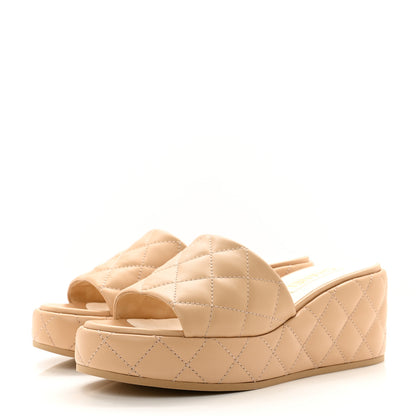 Chanel Lambskin Quilted Camelia CC Wedge Sandal Mules 41 Beige 4 of 9