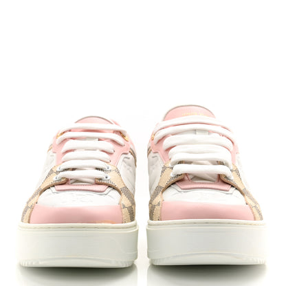 Louis Vuitton Monogram Embossed Calfskin Damier Azur Time Out Sneakers 39.5 Rose Clair Pink 2 of 8