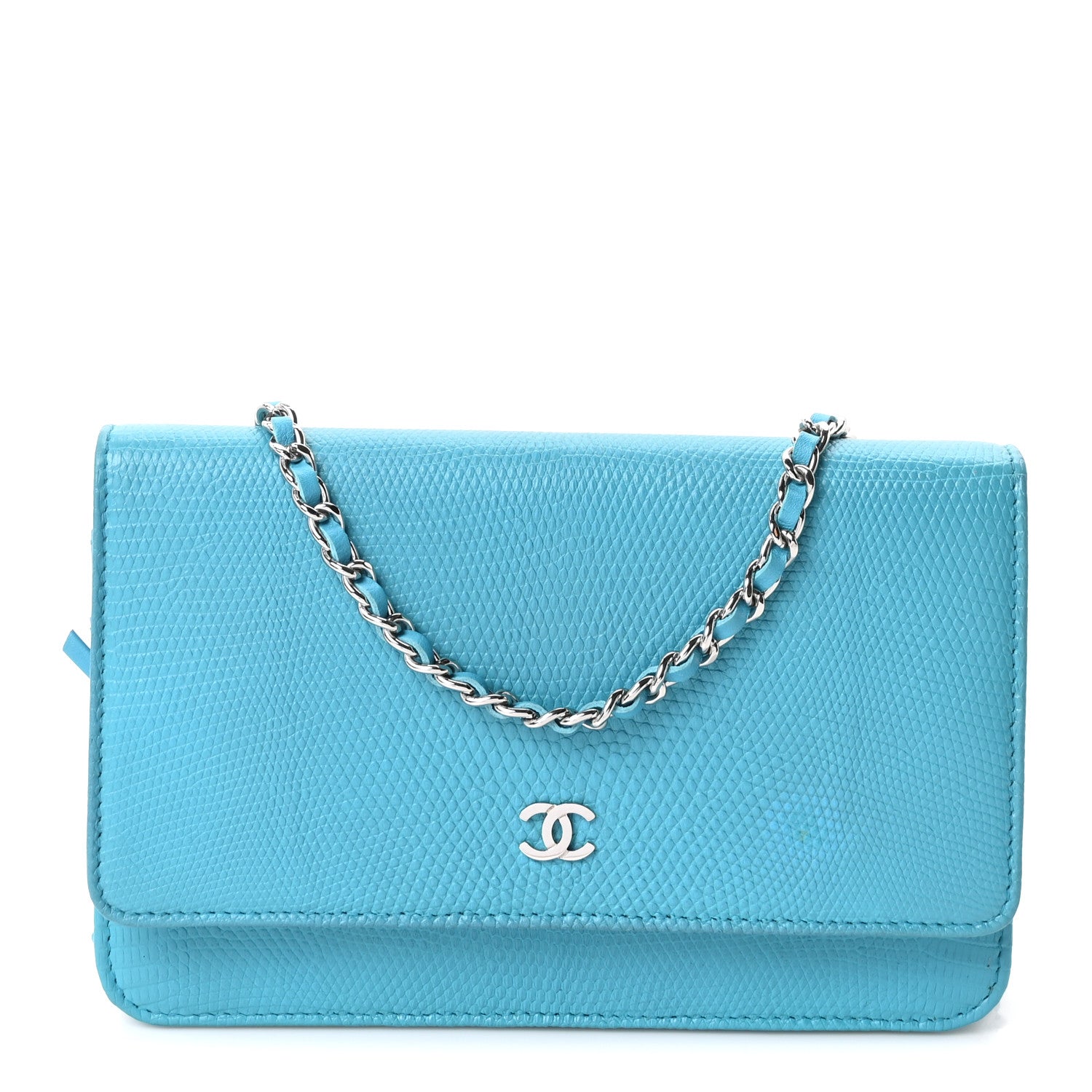 Chanel Lizard Wallet on Chain WOC Turquoise 1 of 10