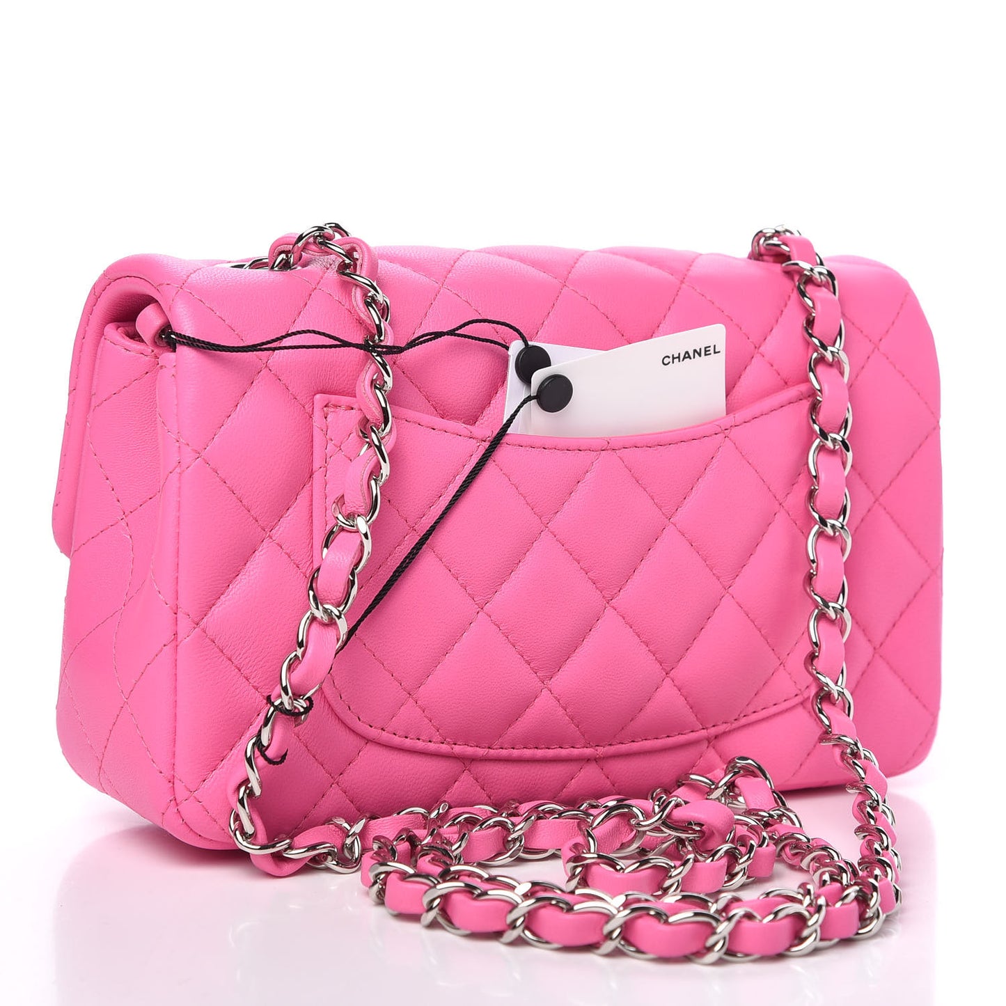 Lambskin Quilted Mini Rectangular Flap Neon Pink