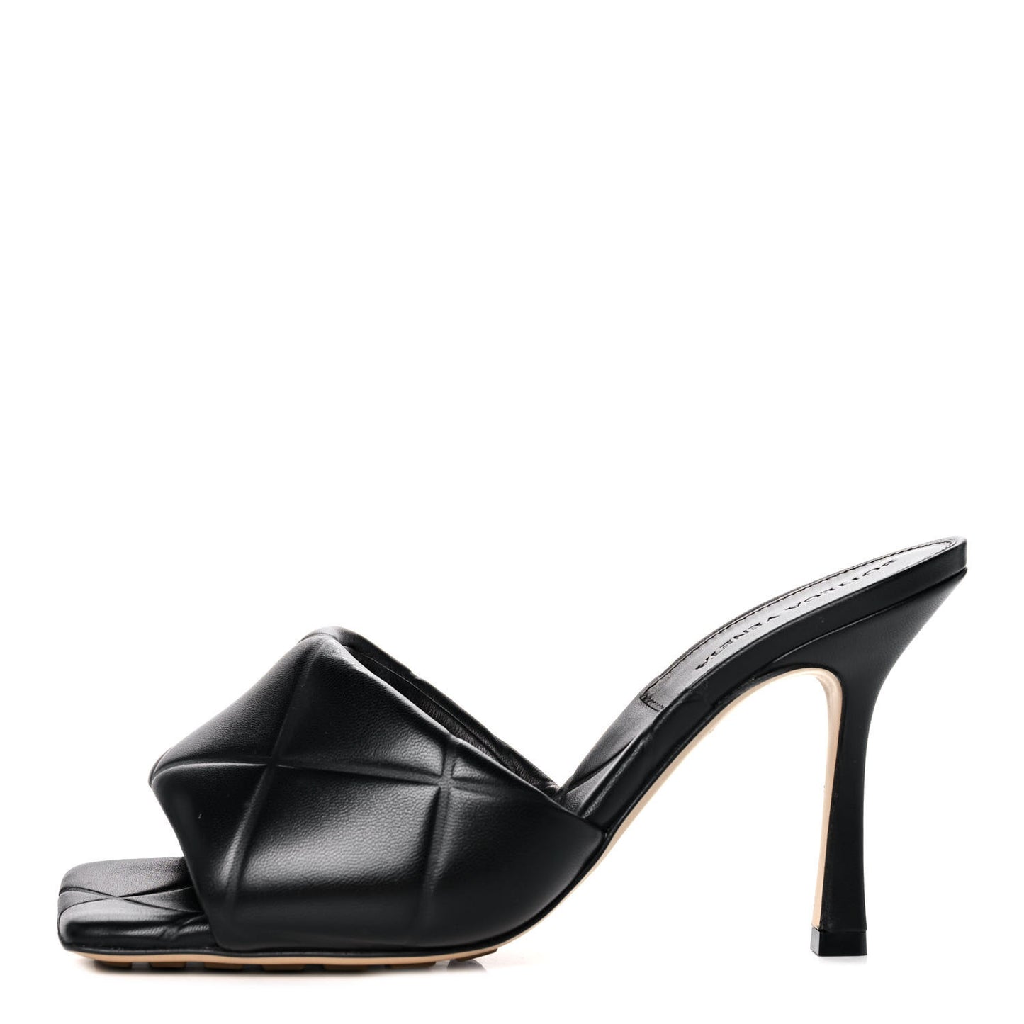 Nappa Quilted Rubber Lido Mule Sandals 38.5 Black