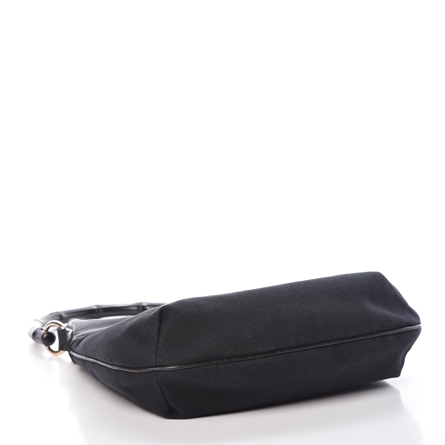 Calfskin Canvas Bamboo Shoulder Bag Black
