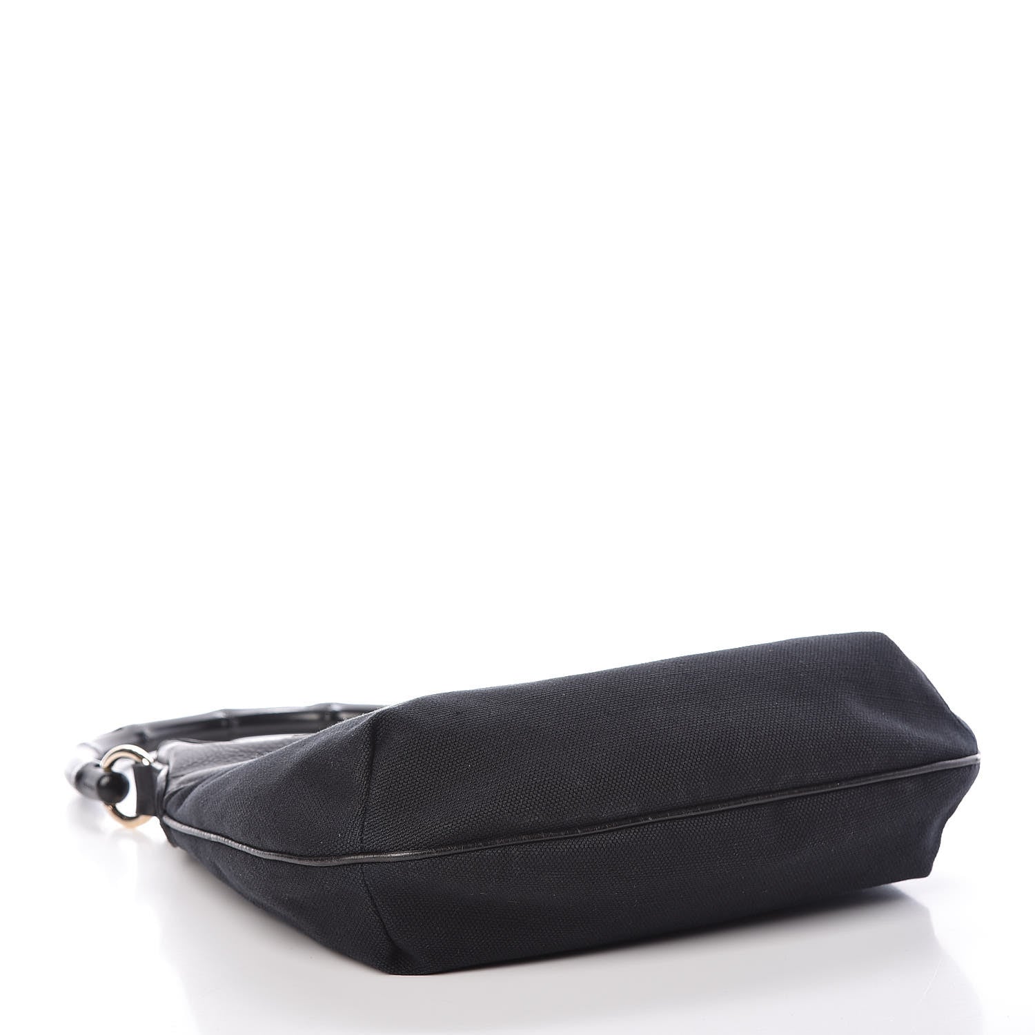Gucci Calfskin Canvas Bamboo Shoulder Bag Black 4 of 9