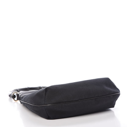Gucci Calfskin Canvas Bamboo Shoulder Bag Black 4 of 9