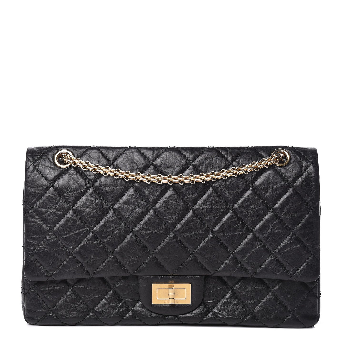 Aged Calfskin Quilted 2.55 Reissue 227 Flap Black