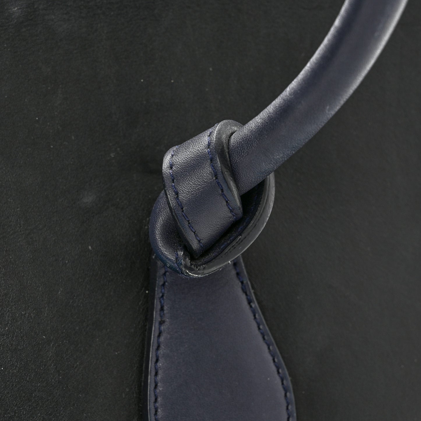 Smooth Calfskin Large Bi-Color Tie Knot Tote Black Navy