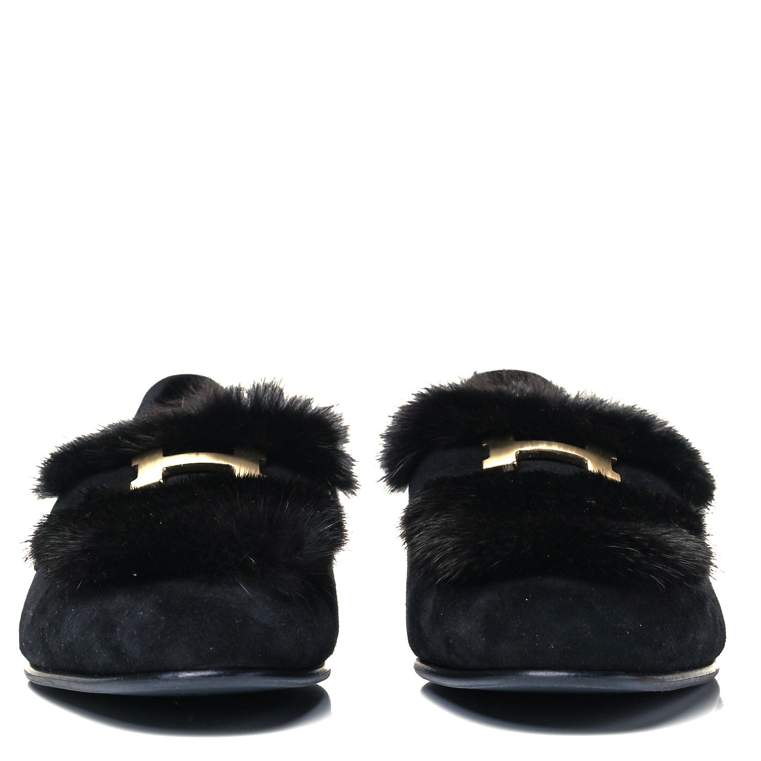 Hermes Mink Fur Suede Goatskin Paris Loafers 39 Black 2 of 8