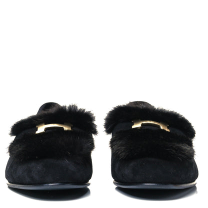 Hermes Mink Fur Suede Goatskin Paris Loafers 39 Black 2 of 8
