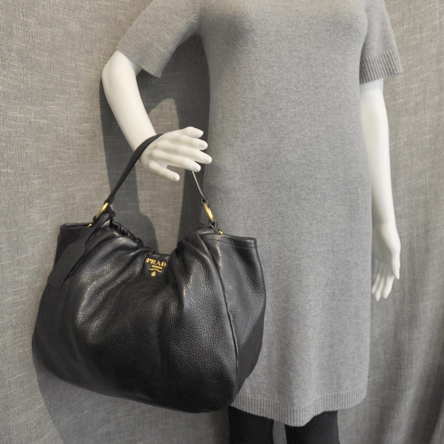 Prada Deerskin Shoulder Bag Black 3 of 11