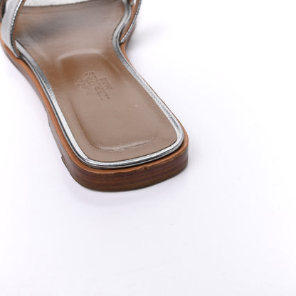 Hermes Metallic Epsom Oran Sandals 37.5 Gris Argente 13 of 14