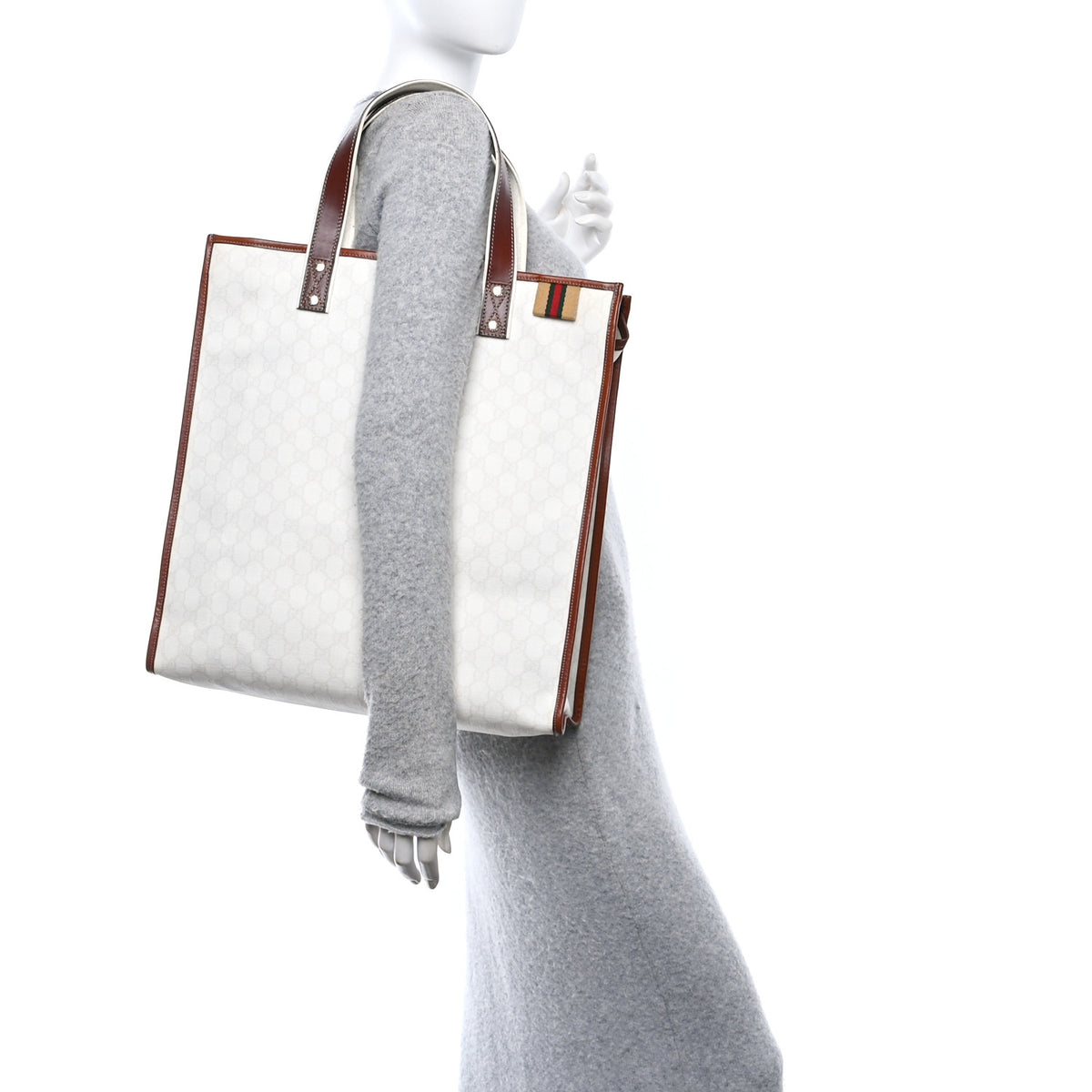 GG Plus Monogram Medium Signature Web Loop Tote White