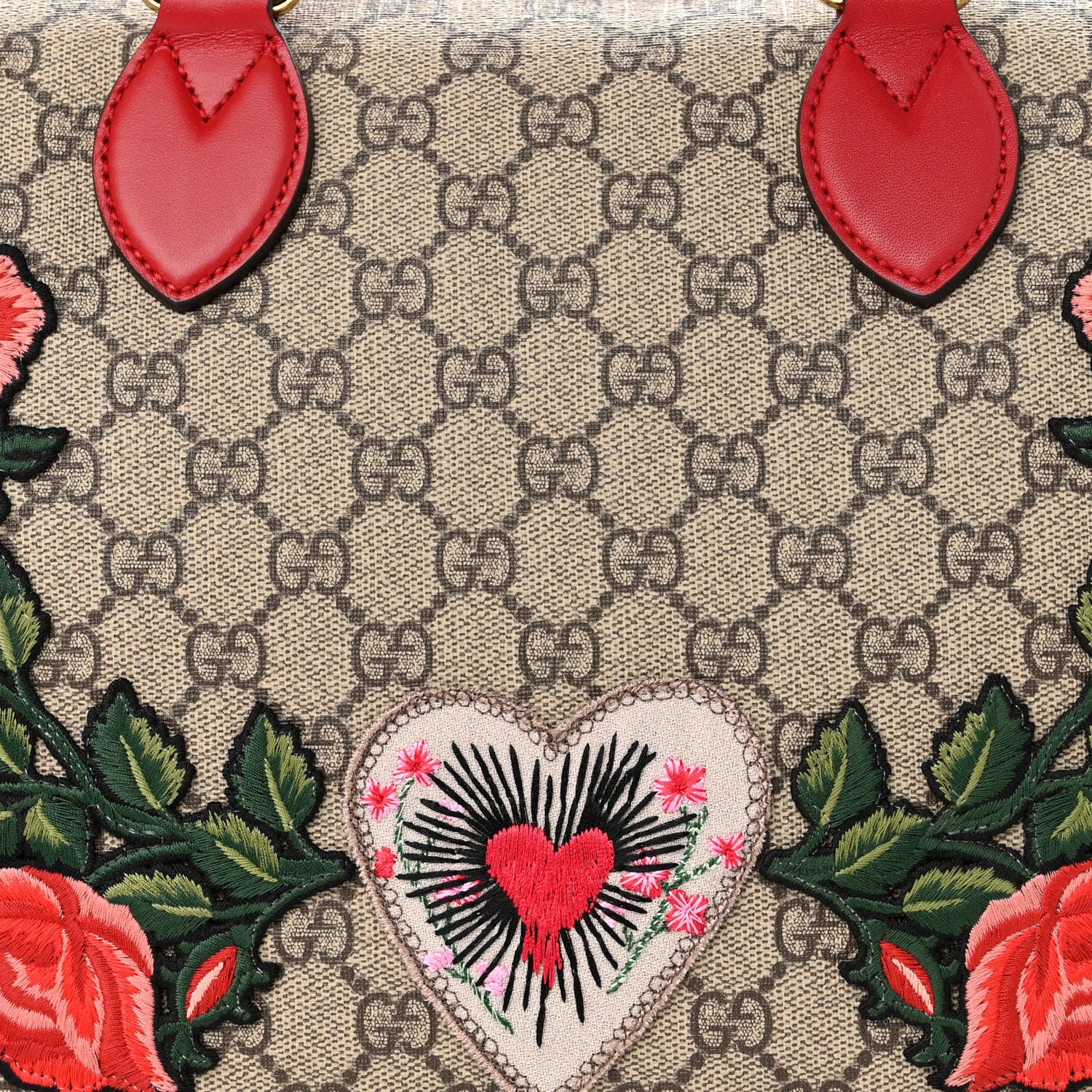 Gucci GG Supreme Monogram Rose Embroidered Medium Boston Hibiscus Red 9 of 11