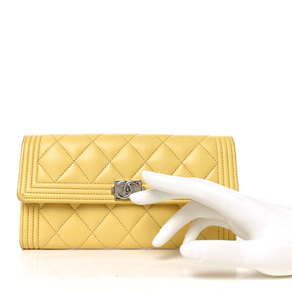 Chanel Lambskin Quilted Large Boy Flap Wallet Yellow 2 of 9